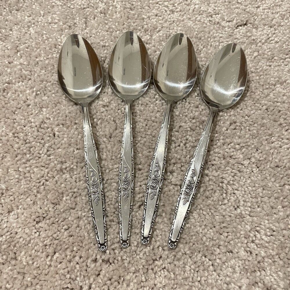Interpur Rose Scroll Stainless Steel Soup Spoons Set of 4 7.5” Flatware